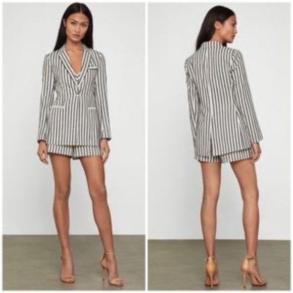BCBGMaxAzria Cotton Linen Striped Black/White Women Blazer - Picture 6 of 16